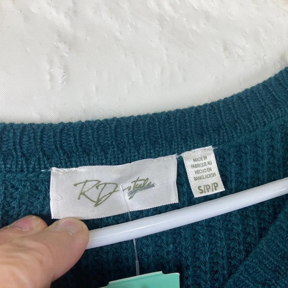 NWT‎ RD Style Pullover Sweater Womens S Teal Green V-Neck Ribbed Preppy Casual